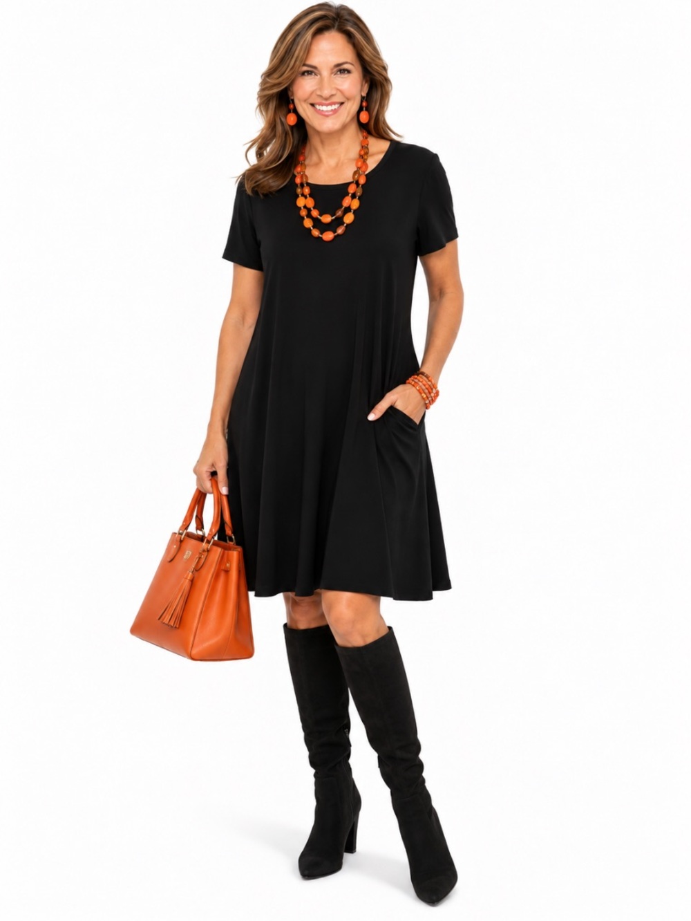 BEFORE YOU COLLECTION Black Short Sleeve A-Line Dress Size: Large